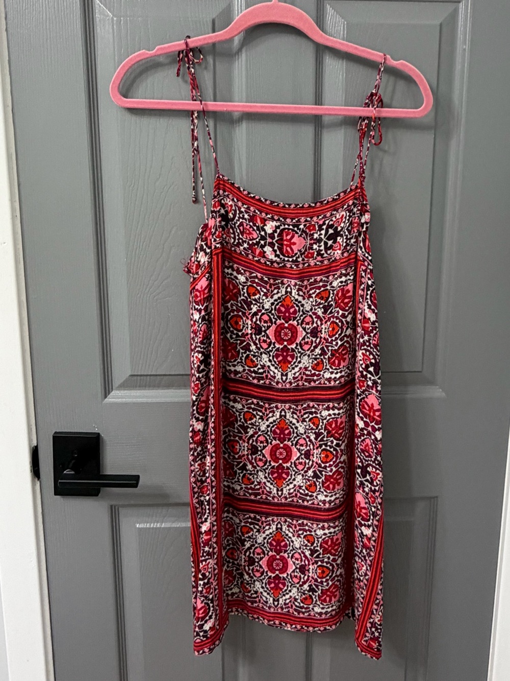 Billabong Red Patterned Mini Dress with Tie Straps